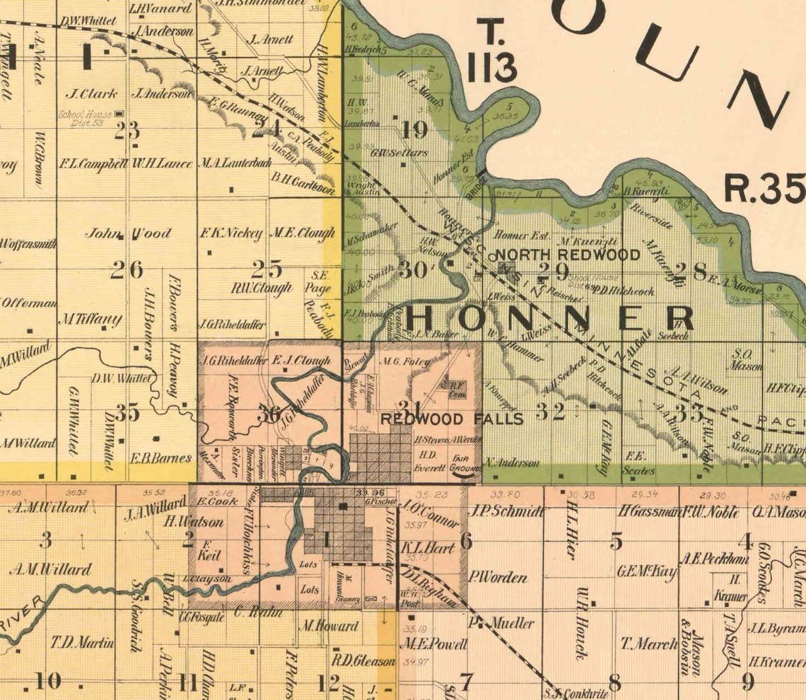 Redwood County Minnesota 1898 Old Wall Map Reprint With Etsy
