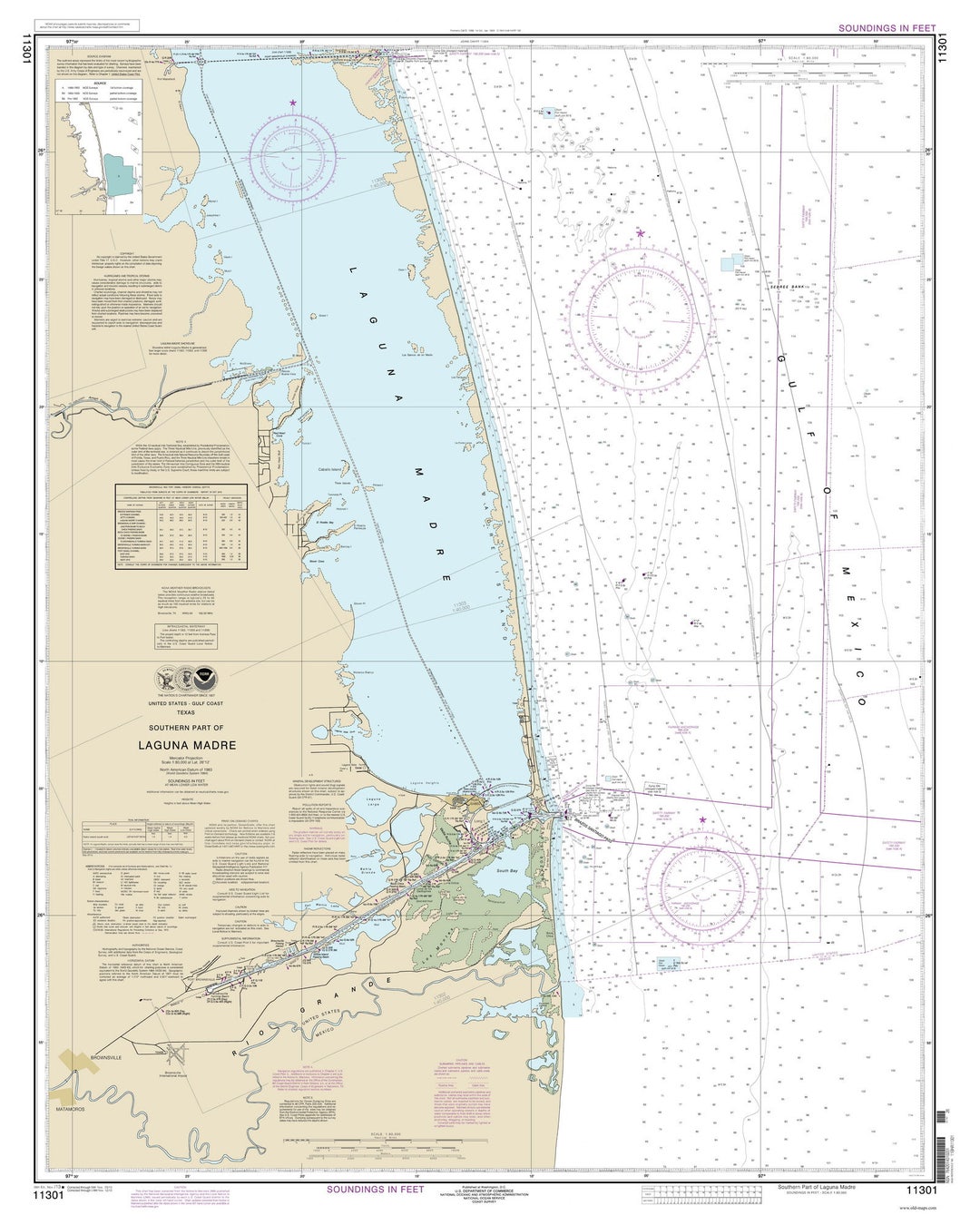 Southern Laguna Madre 2013 Nautical Old Map Reprint Rio Grande, Port