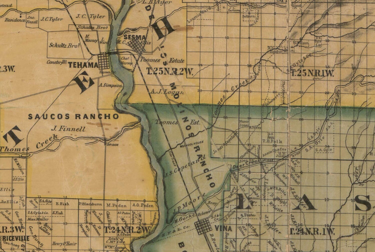 Tehama County California 1878 Old Wall Map Reprint with Etsy