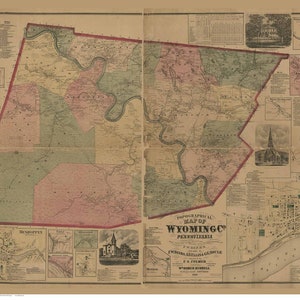 Wyoming County  Pennsylvania ca. 1869  -  Wall Map with Homeowner Names -  Reprint
