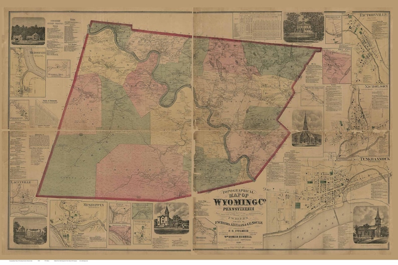 Wyoming County Pennsylvania Ca. 1869 Wall Map With Homeowner Etsy