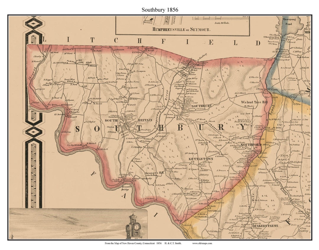 Southbury 1856 Old Town Map With Homeowner Names Connecticut Reprint Il 29b3 