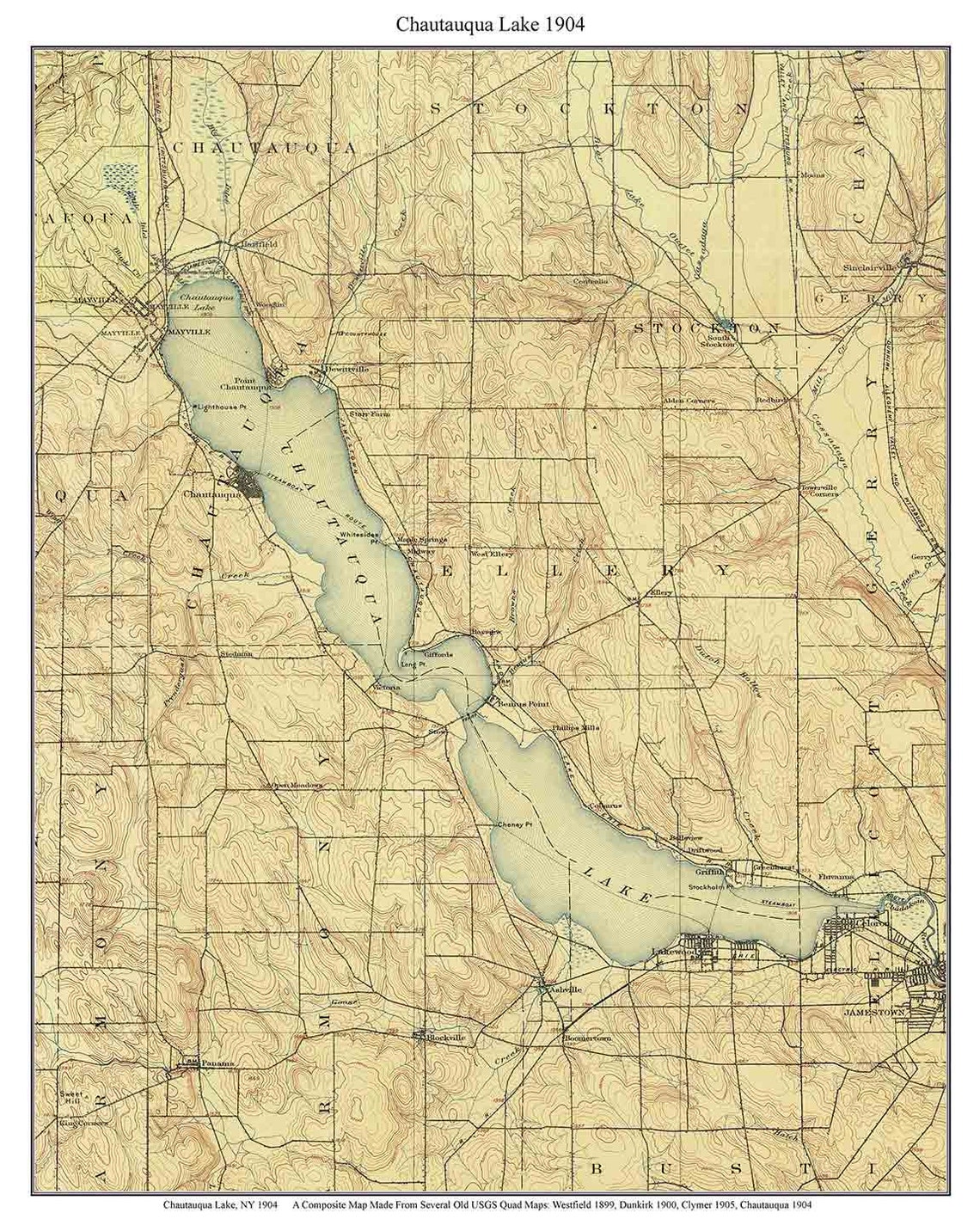 Chautauqua Lake 1904 USGS Old Topographic Map Custom Etsy