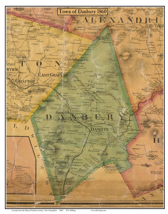 Danbury 1860 Old Town Map With Homeowner Names New Hampshire Etsy