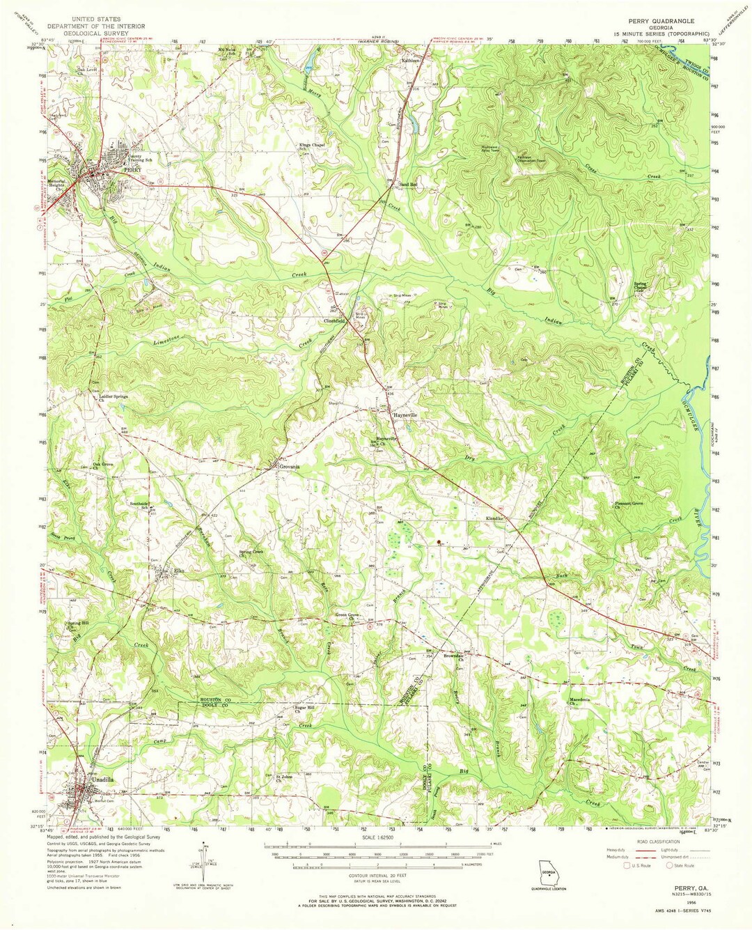 Perry 1956 1968 Old Topo Map Unadilla Quad Reprint 15x15 USGS