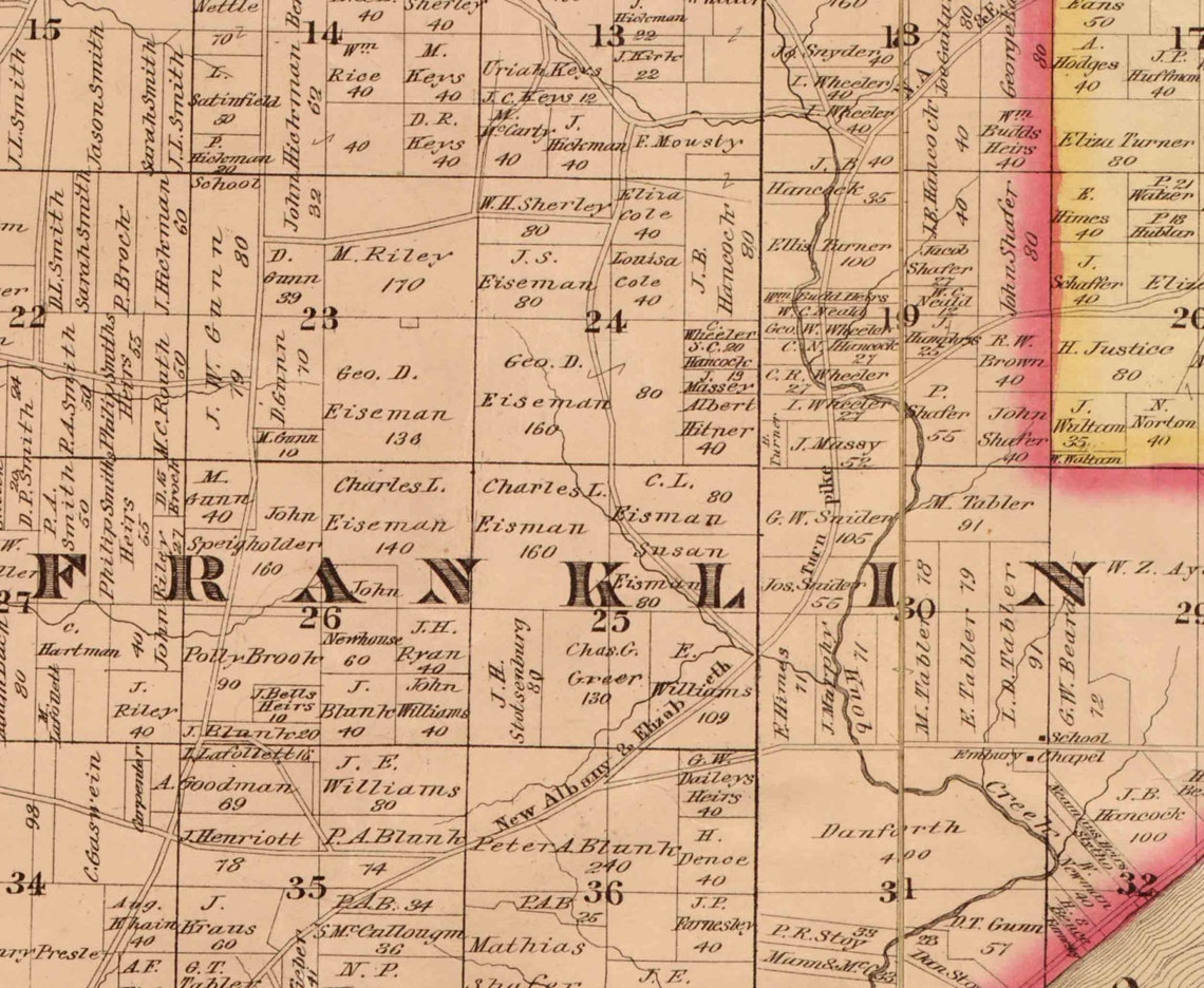 Floyd County Indiana 1882 Old Wall Map Reprint With Etsy