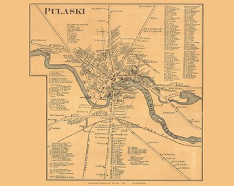 Pulaski Village 1889 Old Town Map with Homeowner Names Richland Salmon River New York - Reprint Genealogy Oswego County NY TM