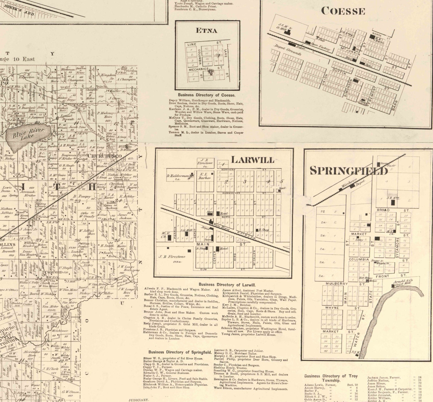 Whitley County Indiana 1873 Old Wall Map Reprint With Etsy
