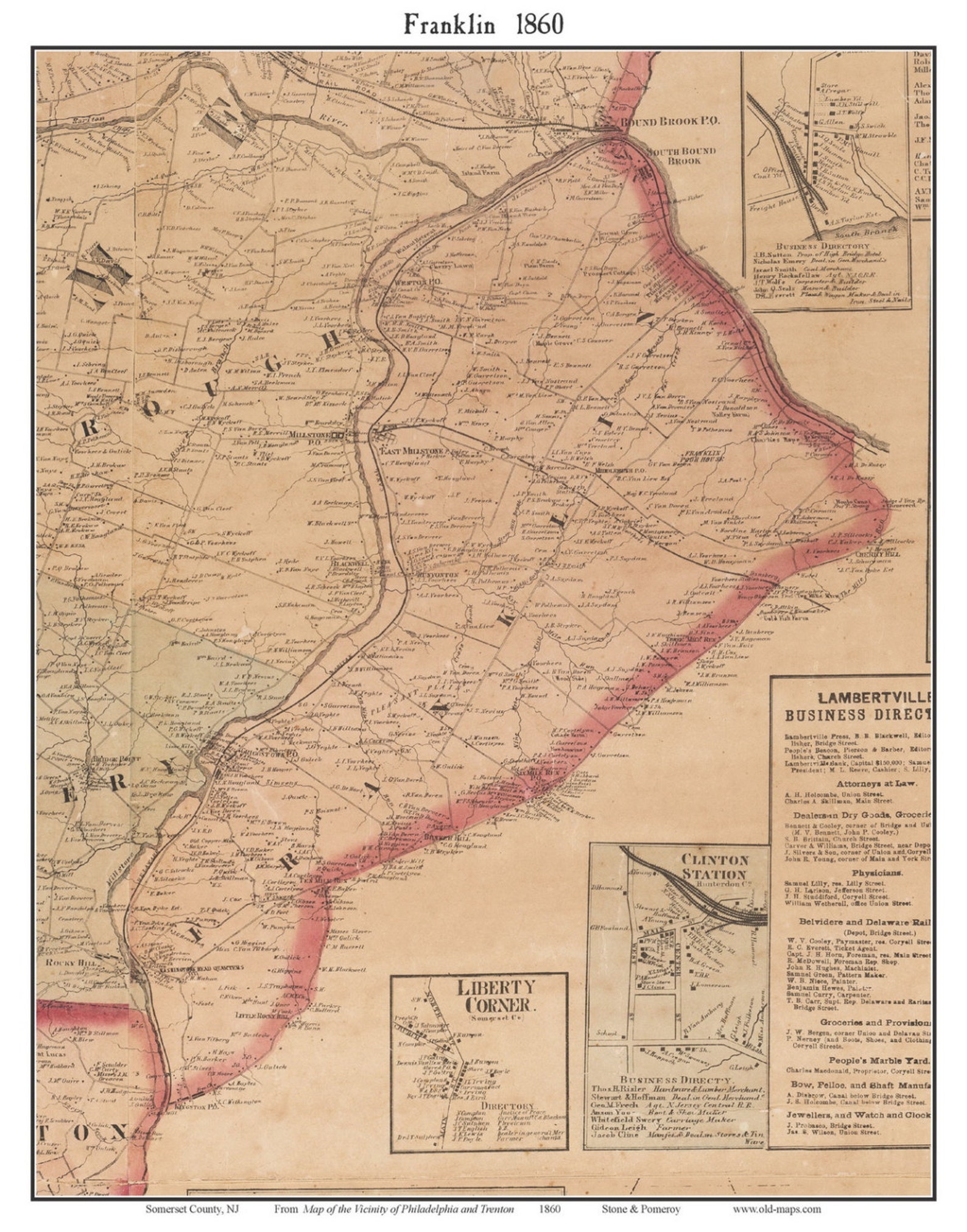Somerset County New Jersey 1860 Old Wall Map Custom Etsy