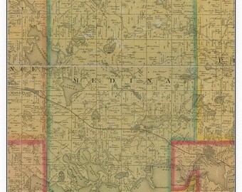 Medina 1879 Old Town Map with Homeowner Names Minnesota Lake Minnetonka - Reprint Genealogy Hennepin County MN TM