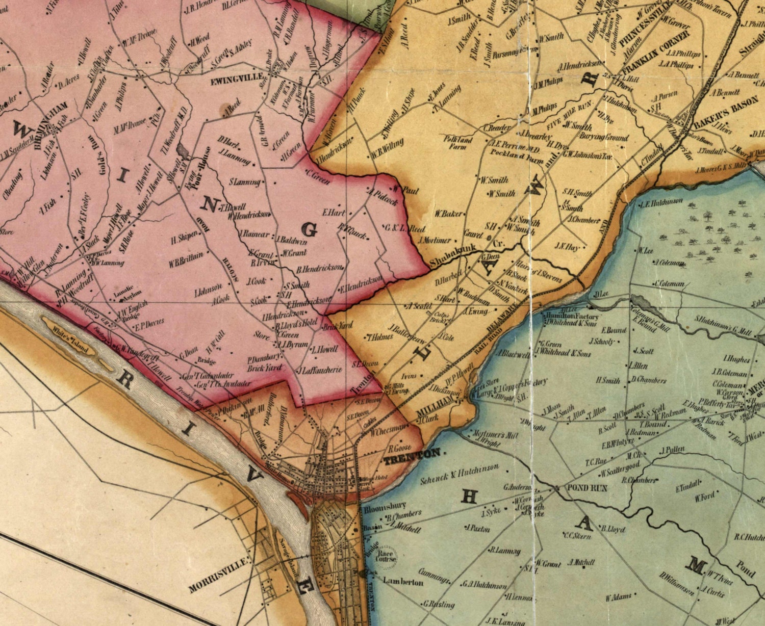 Mercer County New Jersey 1849 Wall Map Reprint with Etsy