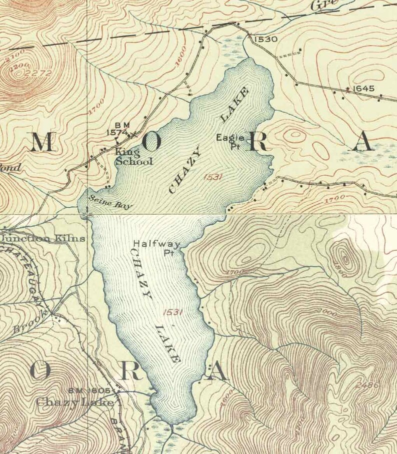 Chateaugay Lake and Chazy Lake 1900 USGS Old Topographic Map Etsy