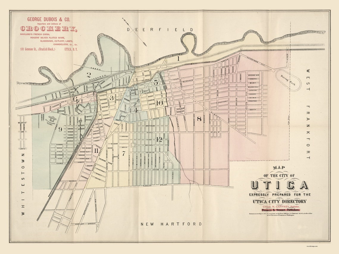 Utica New York 1880 Map Oneida Co Reprint NY Cities Other Etsy