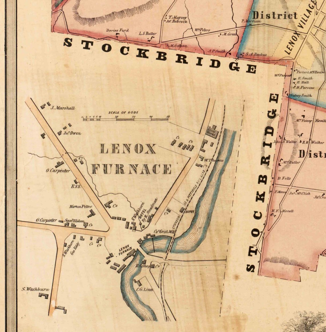 Lenox 1854 Old Town Map Homeowner Names genealogy Etsy