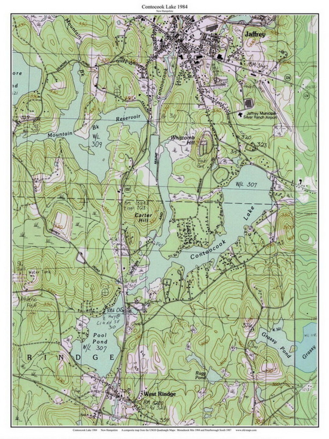 Contoocook Lake 1984 Old Topographic Map Jaffrey West Rindge USGS