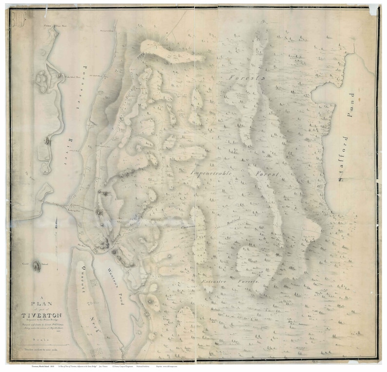 Tiverton Rhode Island 1819 Map House Locations Land Features Etsy