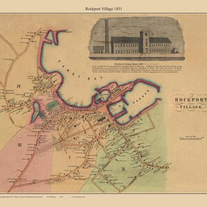 Rockport Village Map 1851 Massachusetts Homeowner Names Genealogy Custom Reprint MA Cities Essex County Gloucester Rockport