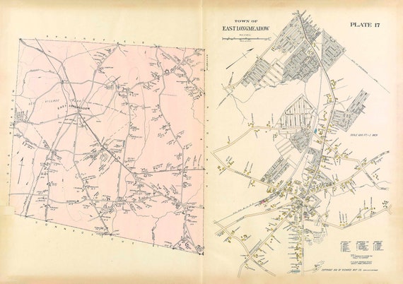 East Longmeadow Ma Map East Longmeadow Massachusetts 1912 Old Town Map Custom Print | Etsy