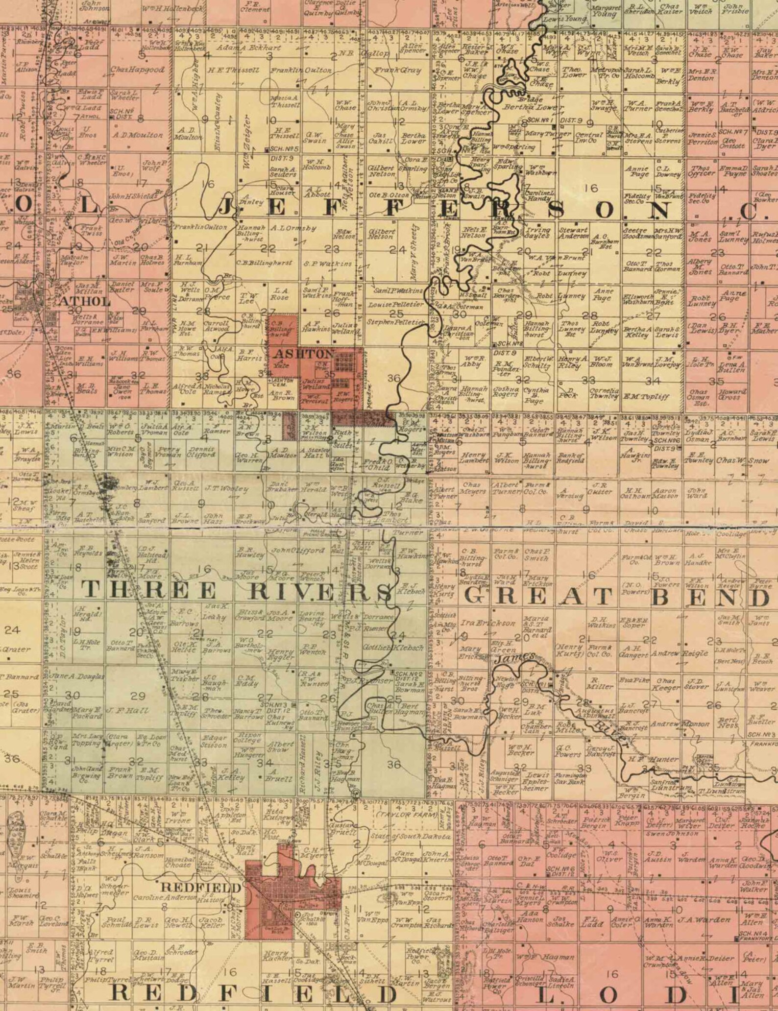 Spink County South Dakota 1899 Old Wall Map with Landowner Etsy