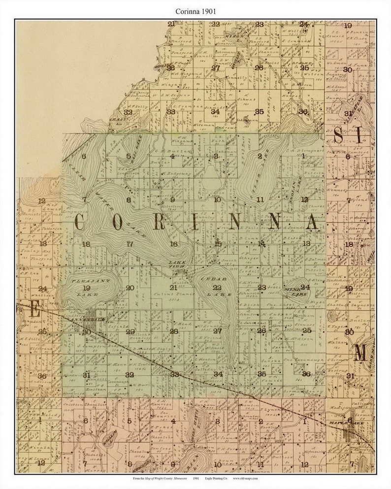 Corinna 1901 Old Town Map With Homeowner Names Minnesota Etsy