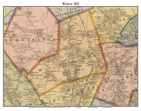 Map Of Woburn Ma Woburn 1852 Old Town Map With Homeowner Names Massachusetts | Etsy Canada