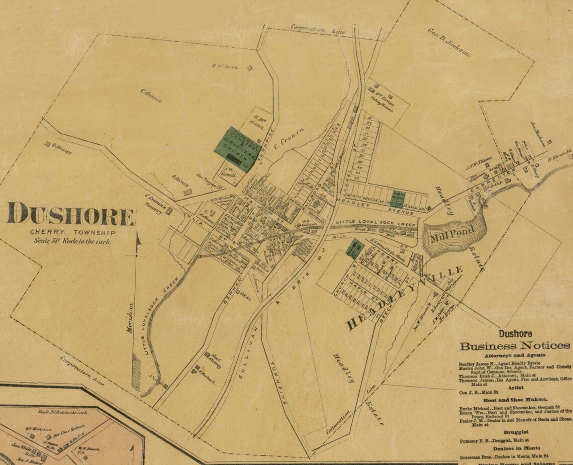 Sullivan County Pennsylvania 1872 Old Wall Map with Etsy