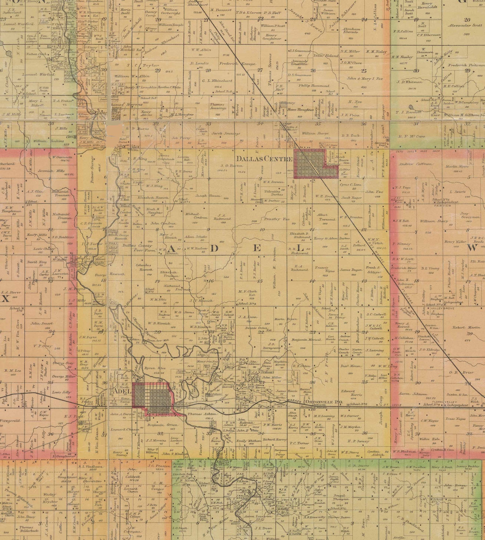 Dallas County Iowa 1883 Old Wall Map With Landowner Names Farm Etsy