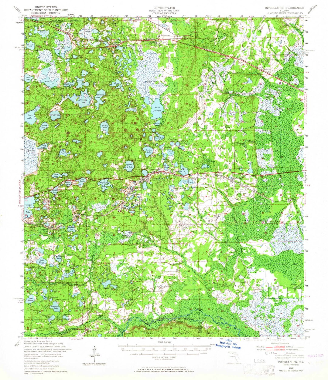Interlachen 1949 1965 Old Topo Map Lake Grandin Quad Reprint 15x15 USGS Topographic Florida