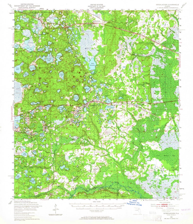 Interlachen 1949 1965 Old Topo Map Lake Grandin Quad Reprint 15x15 USGS