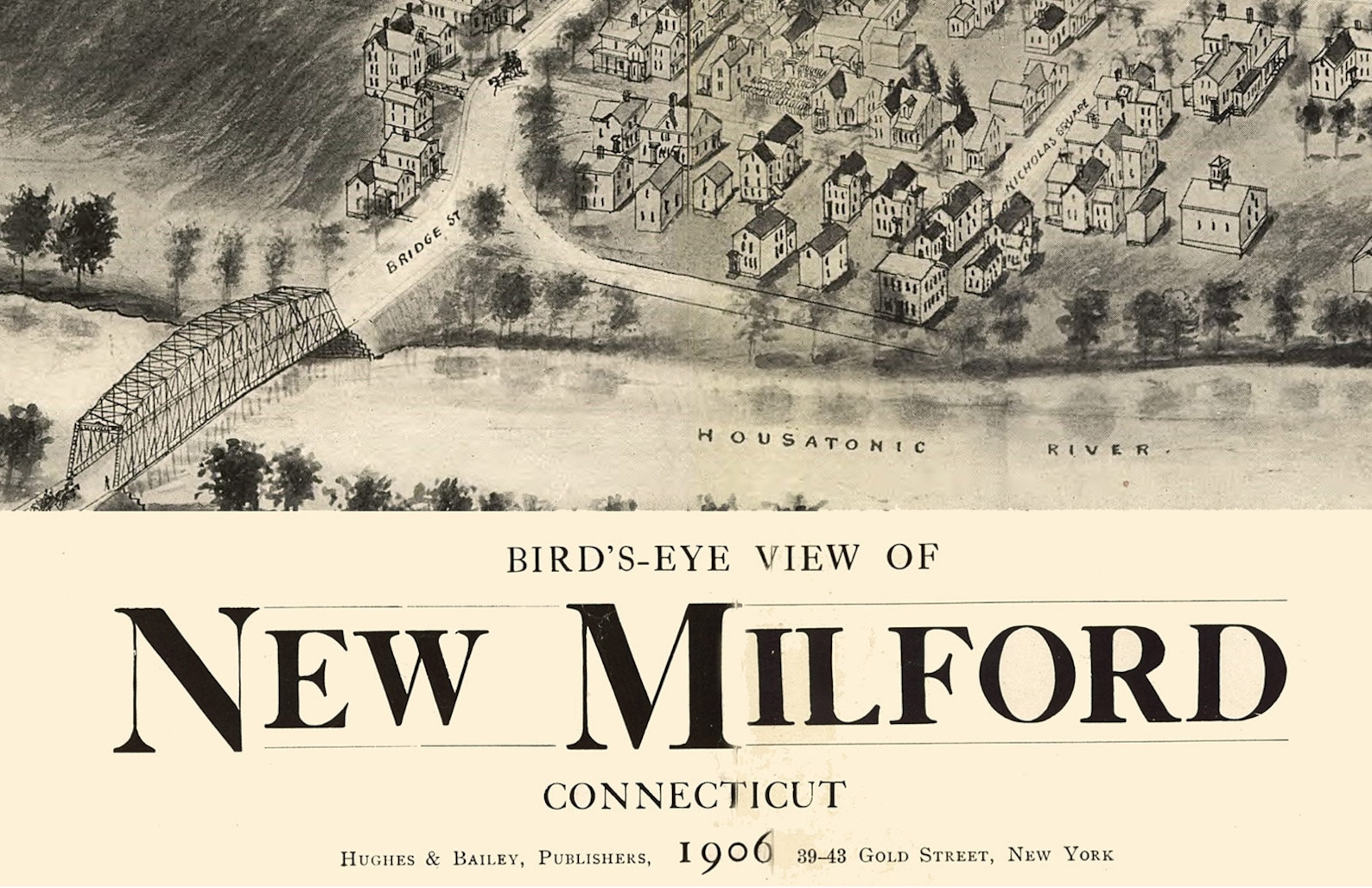 Downtown New Milford Connecticut 1906 Birds Eye View CT Custom Etsy