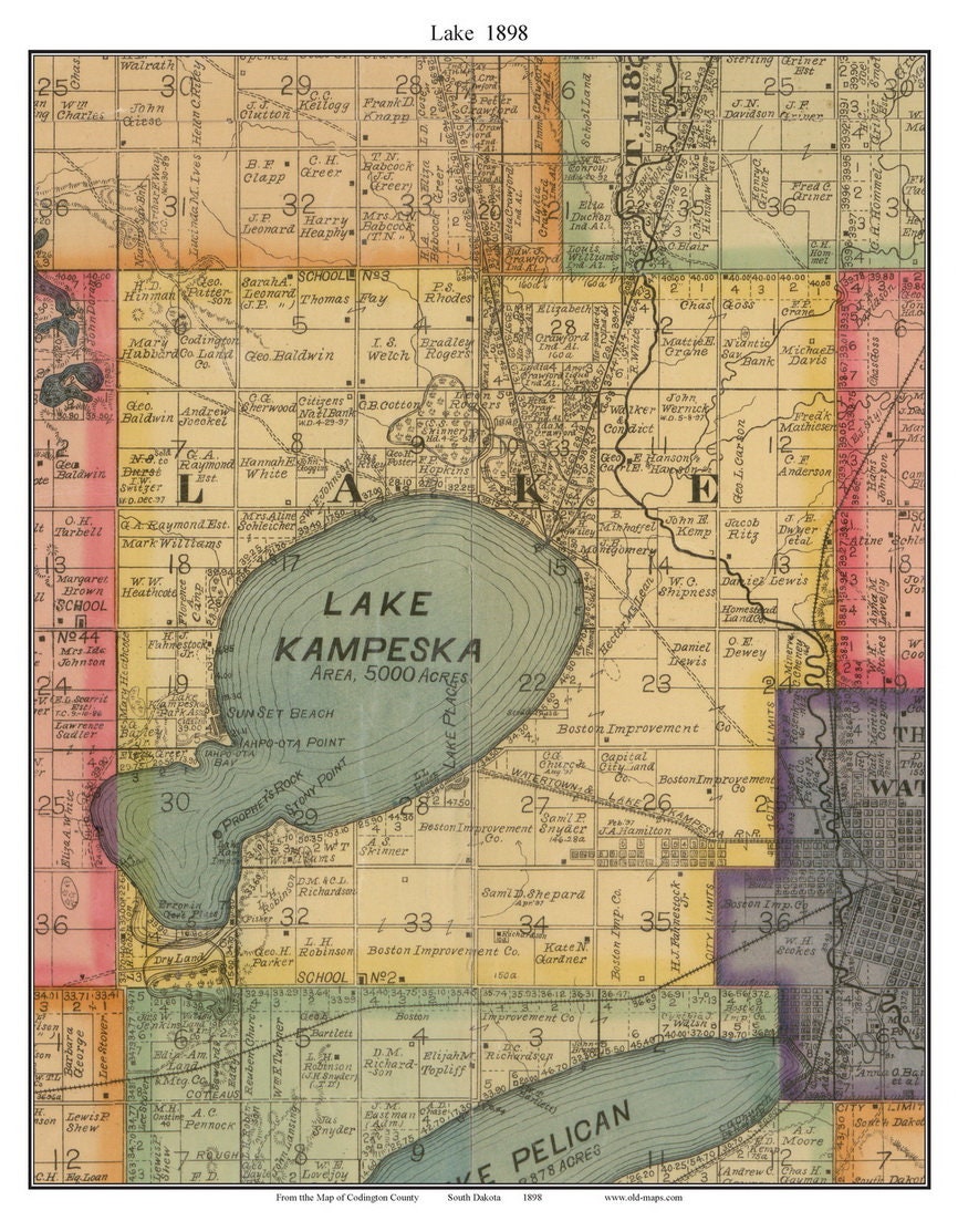 Lake 1898 Old Town Map With Homeowner Names South Dakota Codington ...