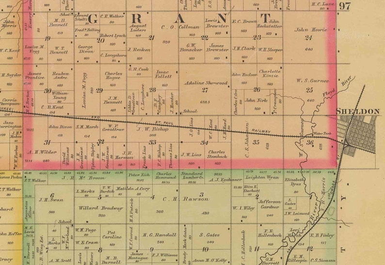 Sioux County Iowa 1884 Old Wall Map With Landowner Names Farm Etsy