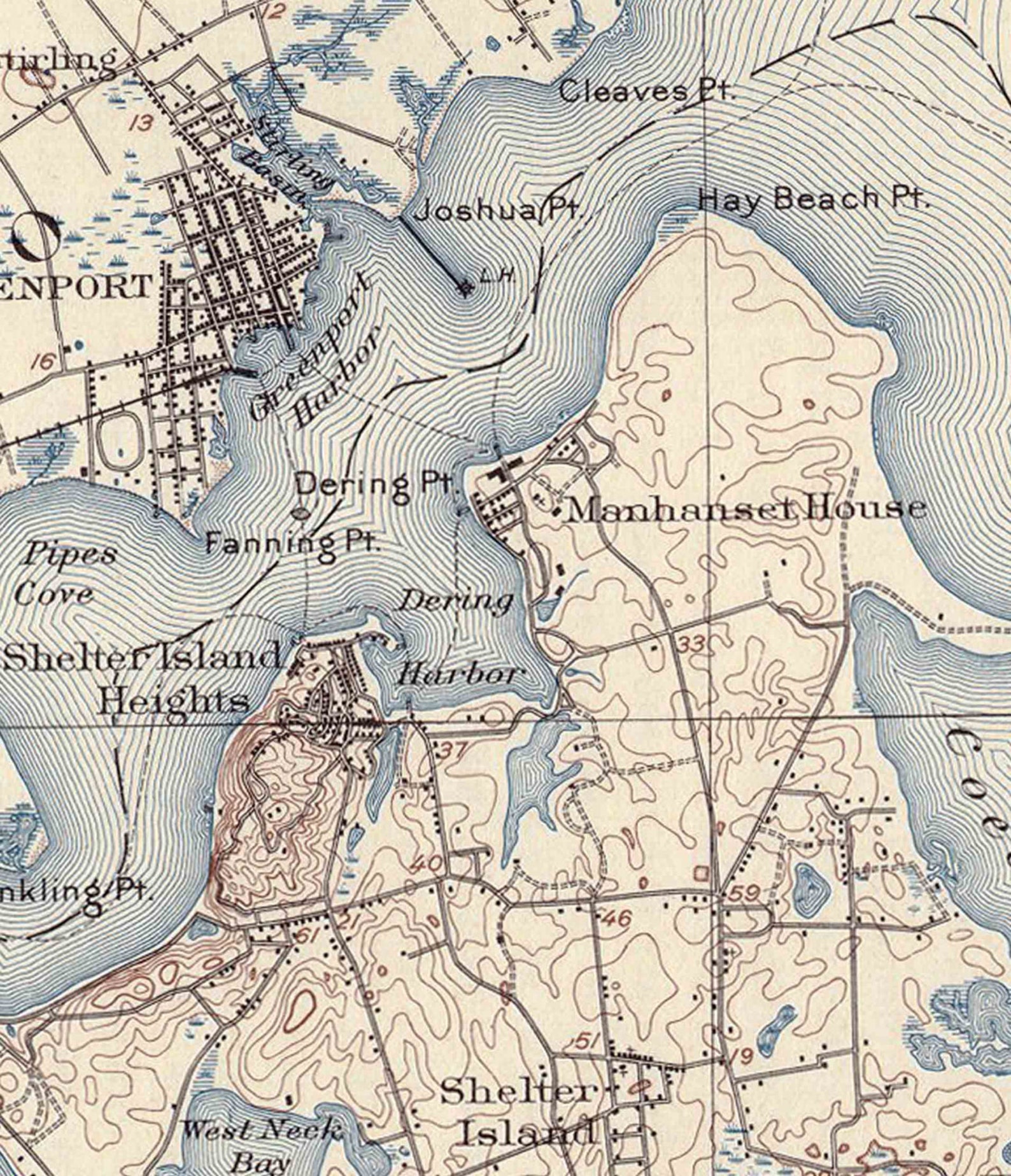 Shelter Island 1904 Long Island New York Map USGS Old Topo Etsy