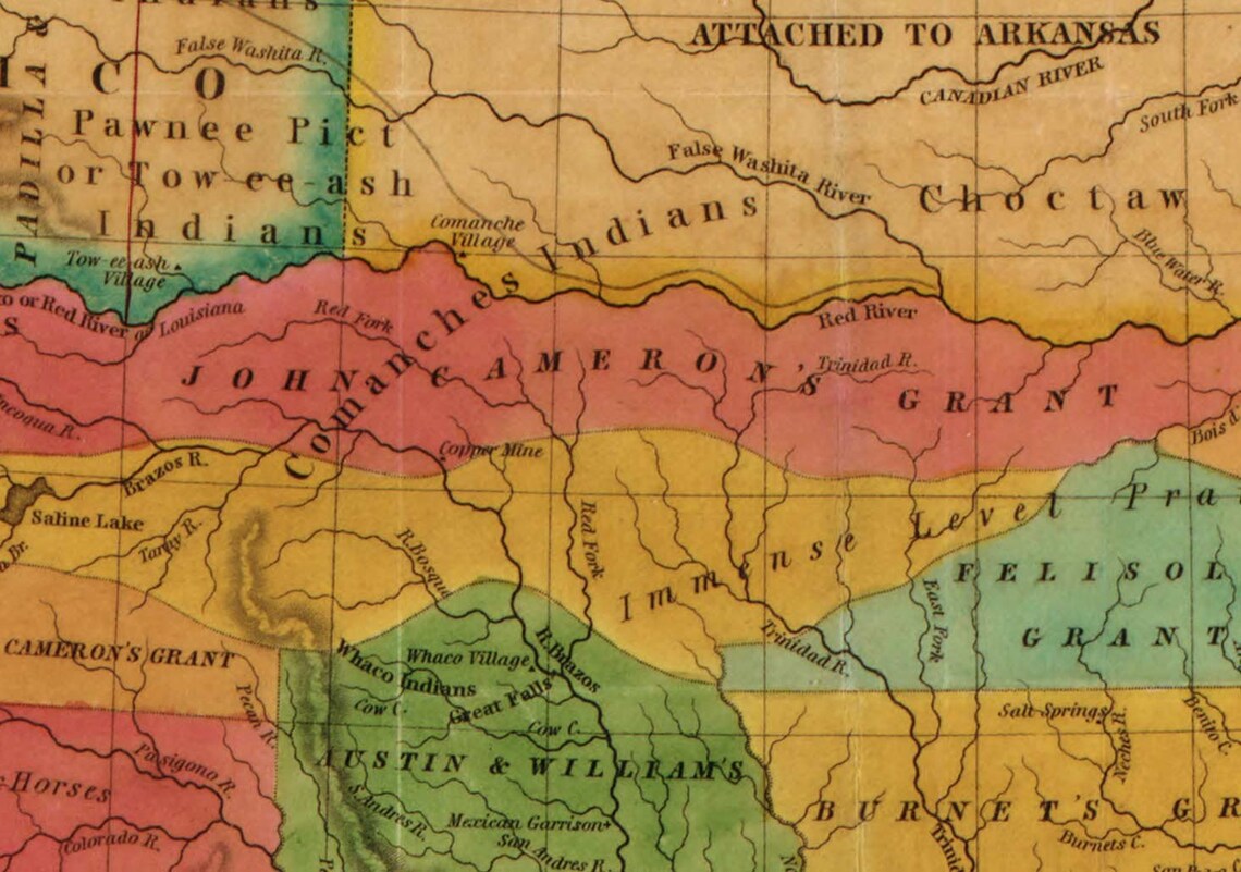 Texas 1835 State Map Young Land Grants Reprint Etsy
