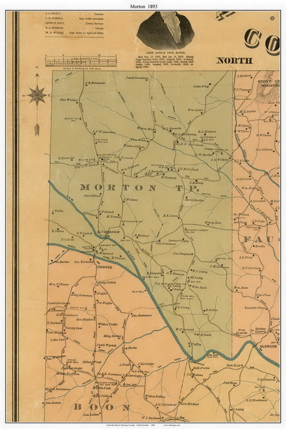 Morton 1893 Old Town Map With Homeowner Names Altamahaw North Carolina
