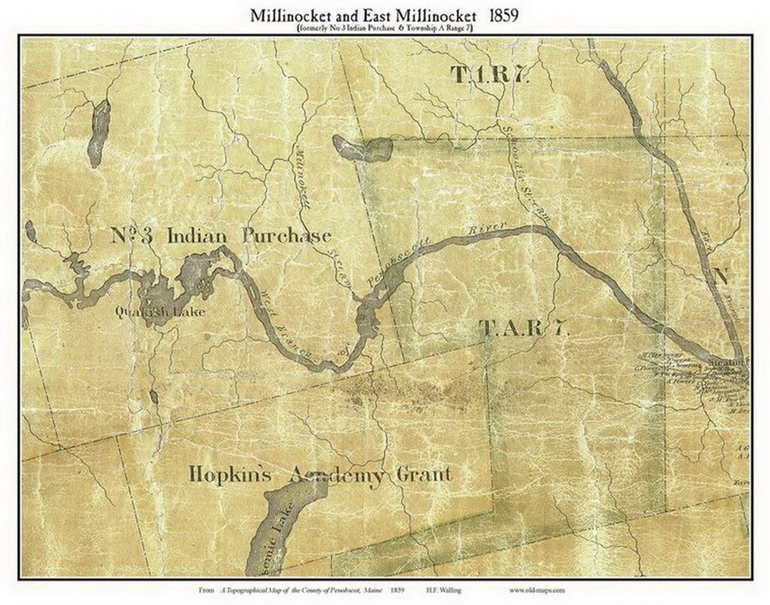 Millinocket & East Millinocket 1859 Old Town Map With Etsy