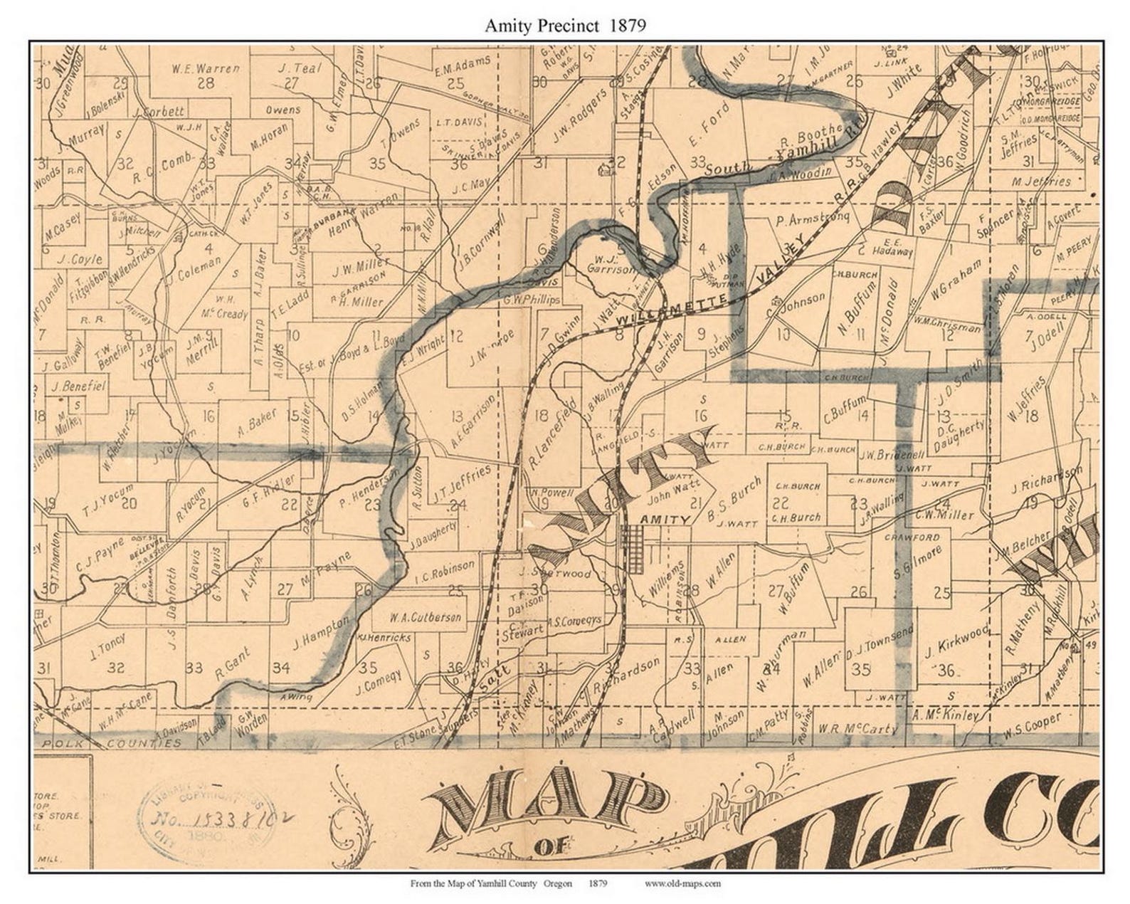 Amity Precinct 1879 Old Town Map With Homeowner Names - Oregon ...