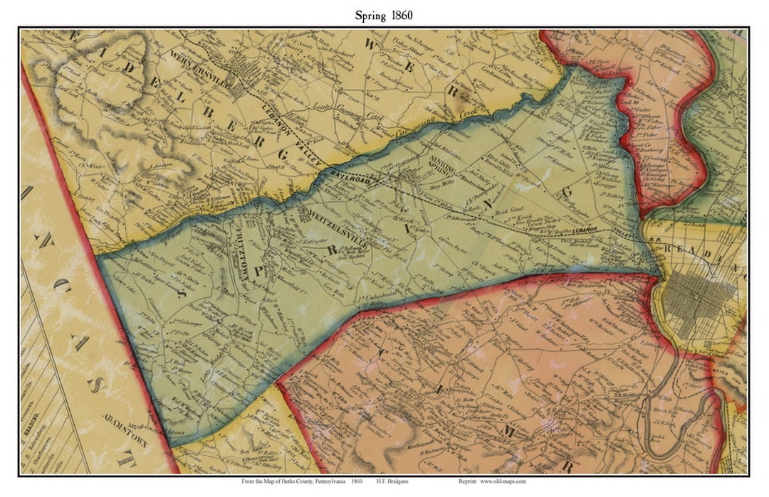 Spring 1860 Old Town Map With Homeowner Names Pennsylvania Reprint