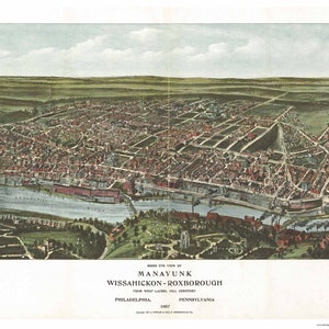 Manayank, Wissahickon, Roxborough Pennsylvania - Suburbs of Philadelphia - 1907 - Birds Eye View Reprint
