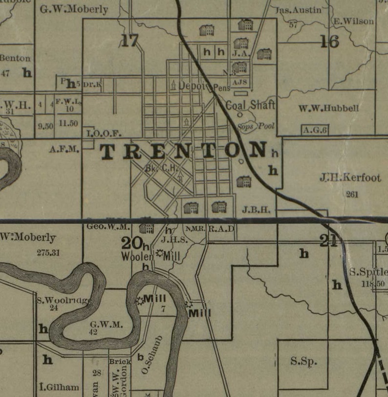 Grundy County Missouri 1890 Old Wall Map With Landowner Etsy