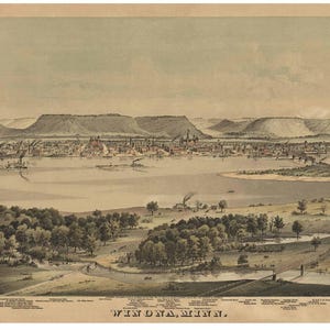 Winona Minnesota - 1874 Birds Eye View - Reprint