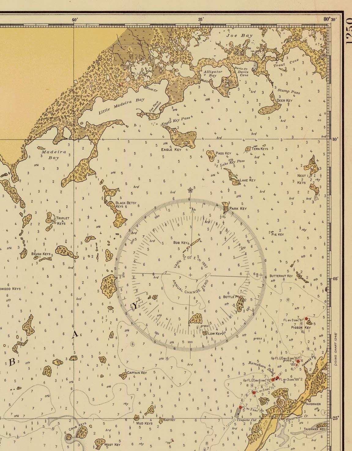 Florida Keys - Alligator Reef to Sombrero Key 1937 - Nautical Map Vaca ...