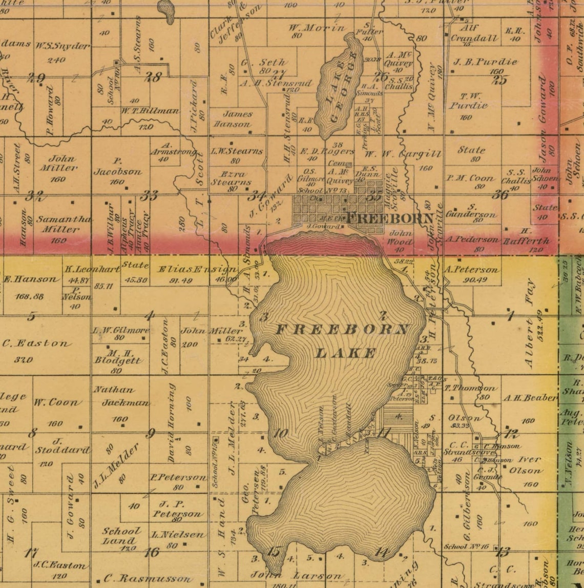 Freeborn County Minnesota 1878 Old Wall Map Reprint with Etsy