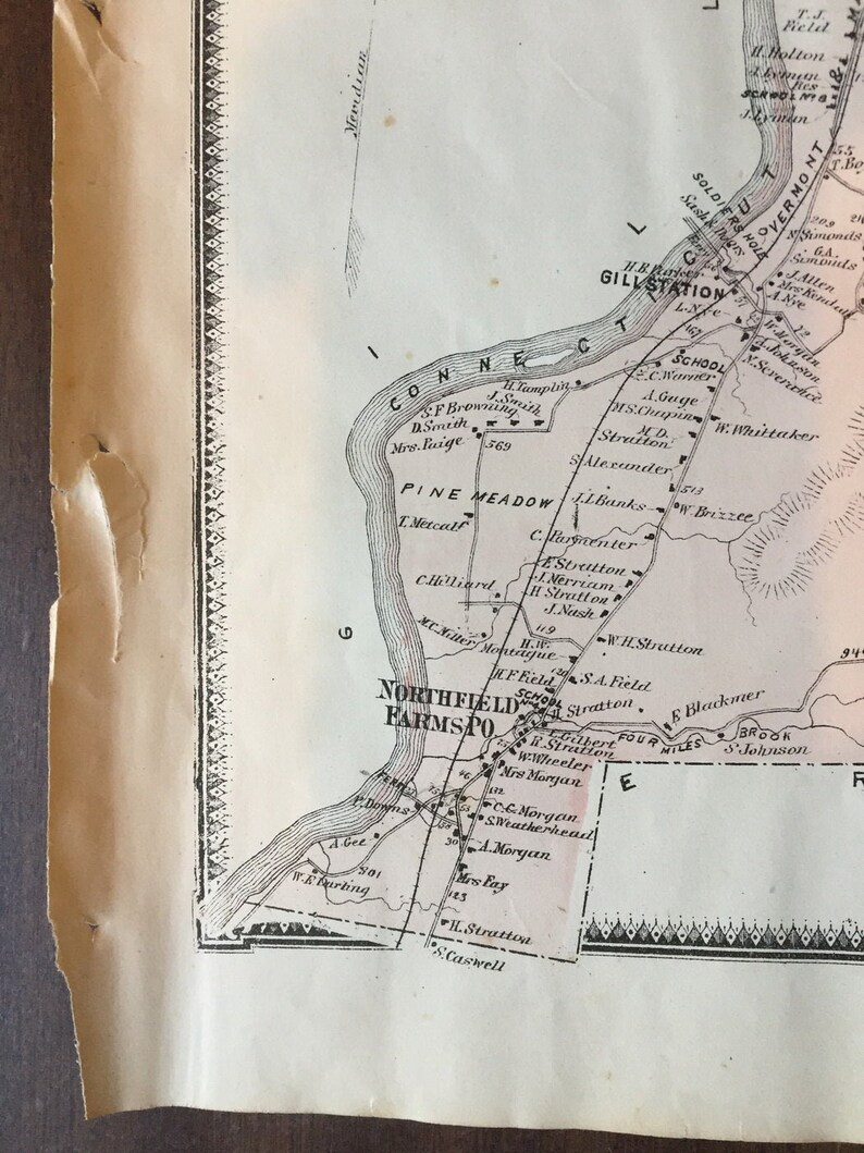 Northfield Massachusetts TOWN 1871 Map Original From Beers Etsy
