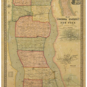 Seneca County New York 1858 Old Wall Map with Homeowner Names - Genealogy - Old Map Reprint
