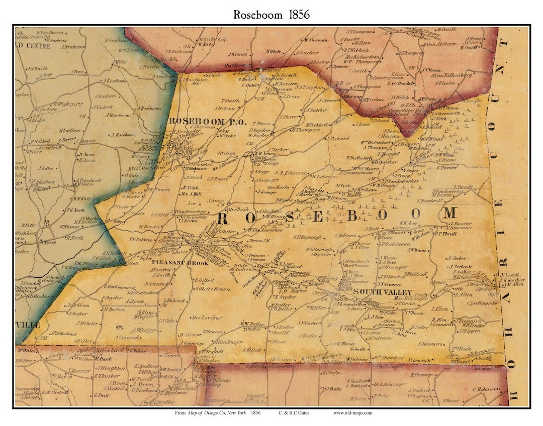 Roseboom 1856 Old Town Map With Homeowner Names New York South Valley