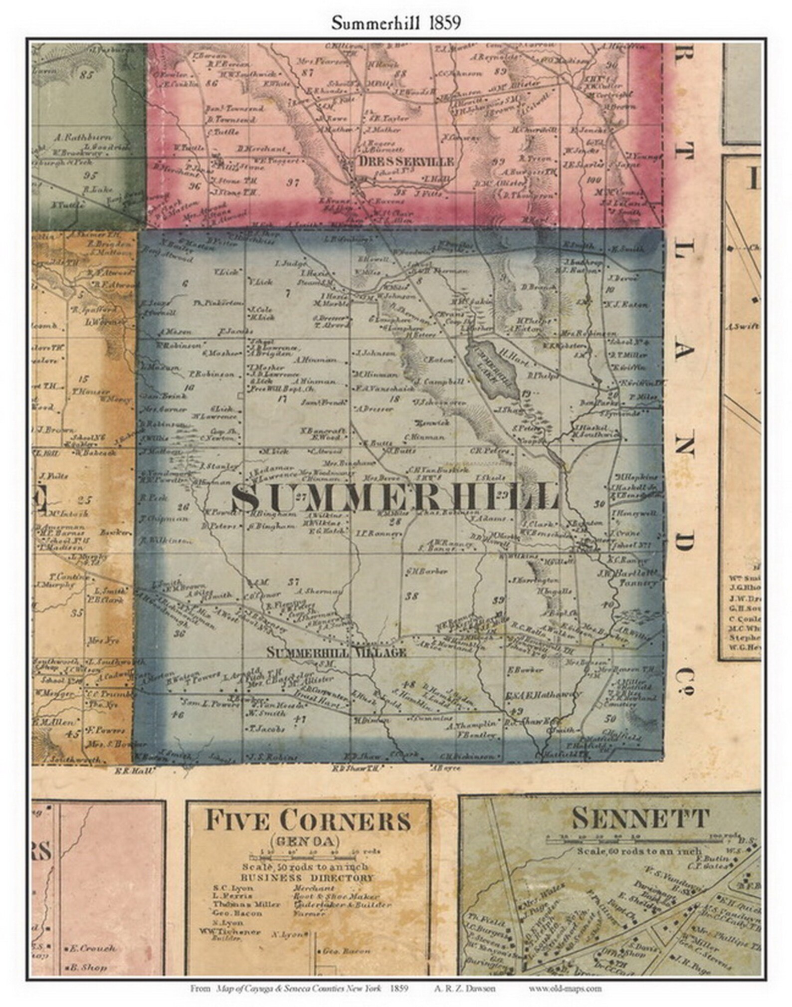 Summerhill 1859 Old Town Map With Homeowner Names New York Etsy