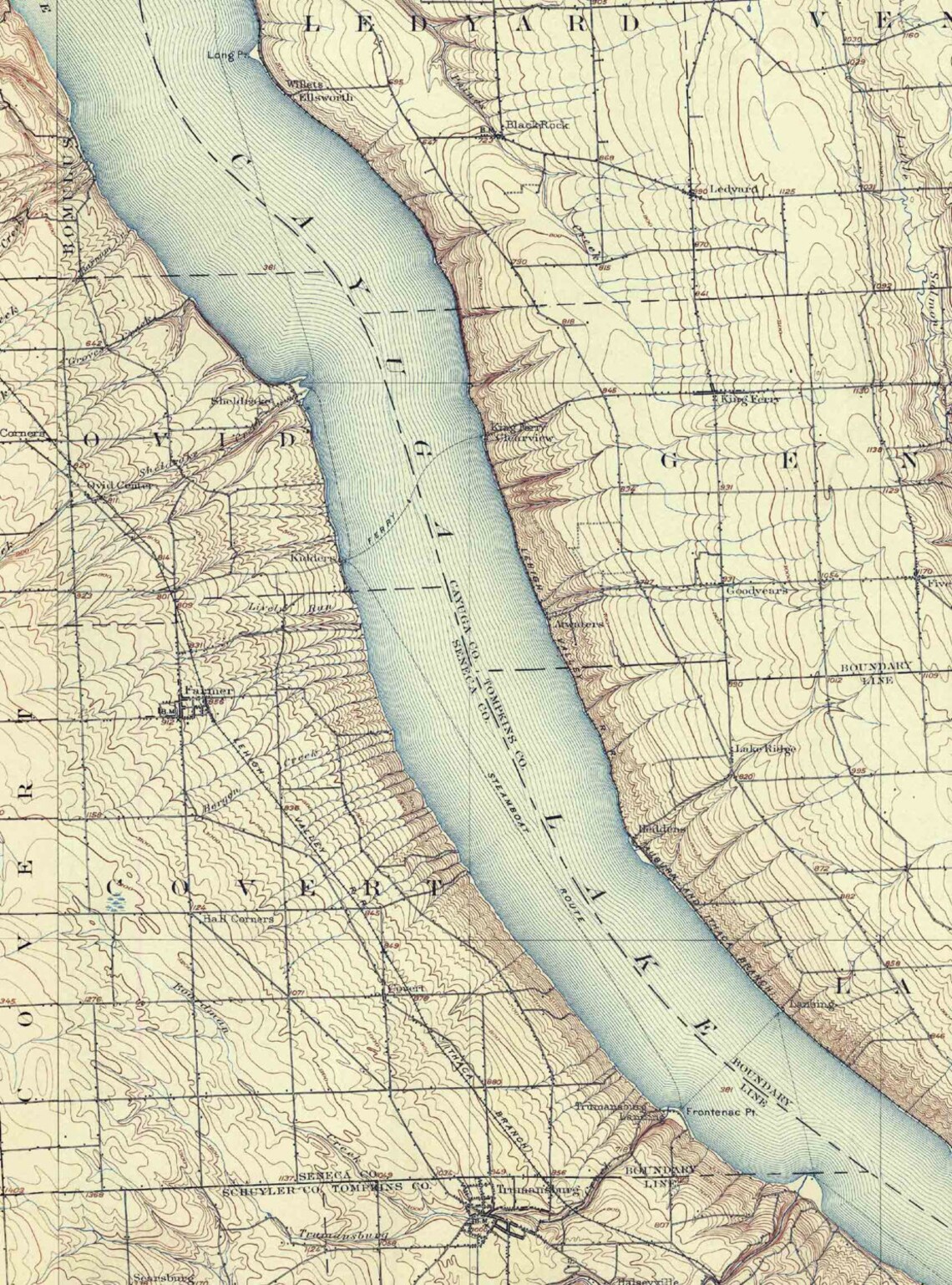 Cayuga Lake 1902 USGS Old Topographic Map Custom Composite Etsy