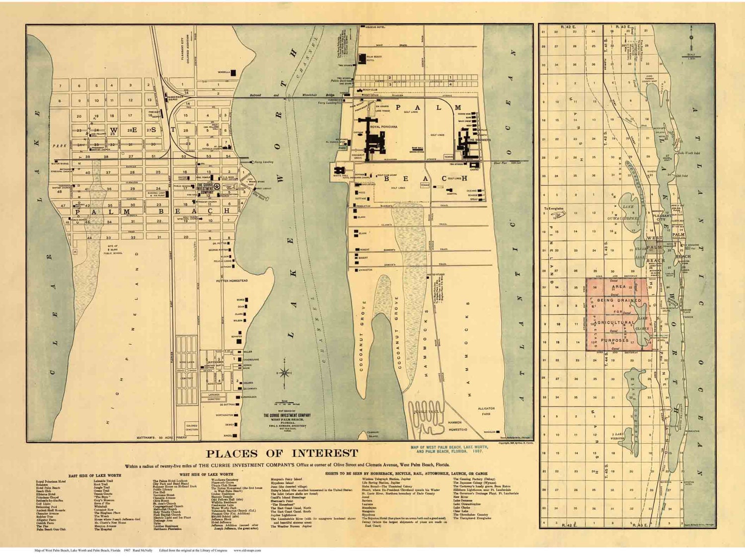 Palm Beach Florida 1907 Map - the Breakers West Palm Lake Worth Old Map ...