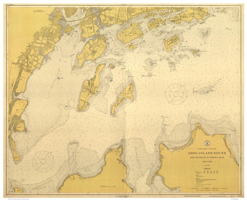 New Rochelle to Throgs Neck Long Island Sound NY 1917 Nautical Map Reprint Harbors 272